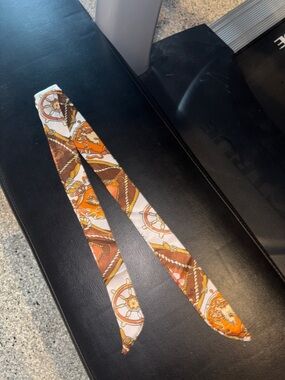 Silk Chevron Print Orange Brown Twilly Scarf